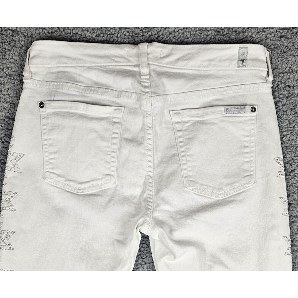 7 For All Mankind Women's Jeans 30x26 White Studded Slim Straight Stretch Denim - Picture 6 of 9